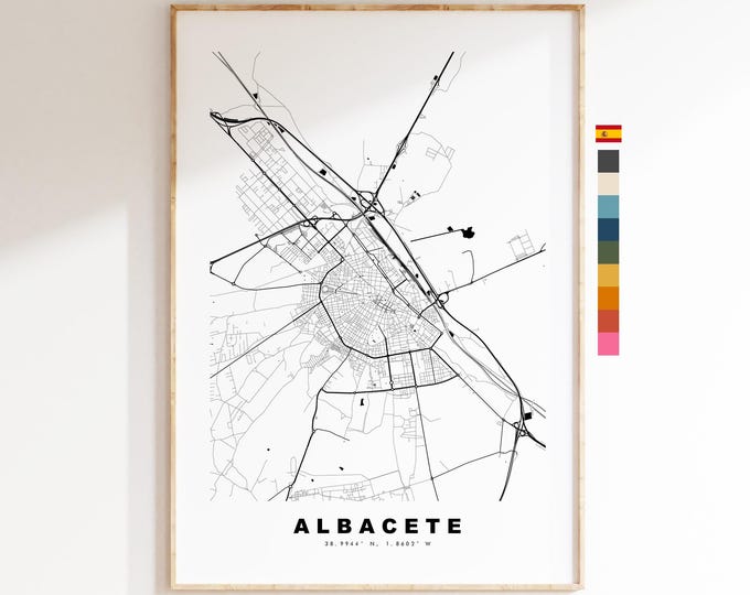 Albacete Map Print - City Map Poster - Map Art - Map Wall Art - Spain City Maps - Albacete Print - Albacete Poster - Minimalist City Map