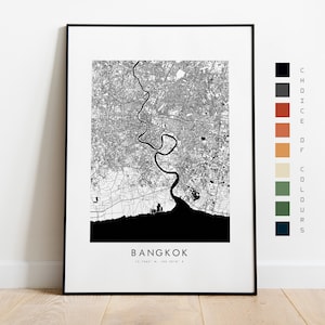 Impresión de mapa de Bangkok - Póster de mapa de la ciudad - Arte de mapa - Arte de pared de mapa - Mapa de la ciudad de Tailandia - Impresión de Bangkok - Póster de Bangkok - Arte de pared - Mapa - Asia