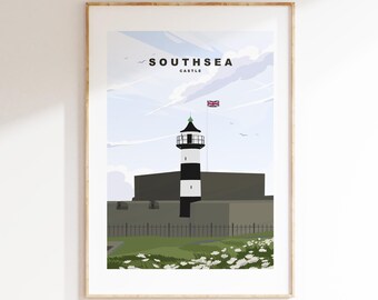 Southsea Castle Travel Poster - Wall Art Print - Southsea and Portsmouth Travel Posters - Minimalist Retro Style - Prints or Framed Prints