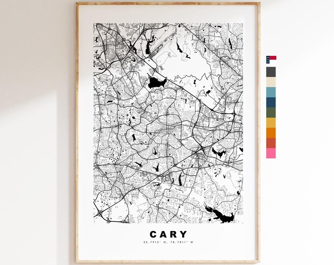 Cary Map Print - City Map Poster - Map Art - USA City Maps - Cary Print - Cary Poster - Minimalist City Map - North Carolina