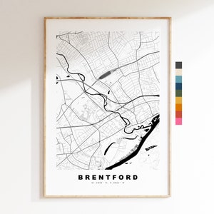 Impresión de mapa de Brentford - Póster de mapa de ciudad minimalista - Arte de mapas - Londres, Reino Unido - Impresión de Brentford - Póster de Brentford - Diferentes colores disponibles