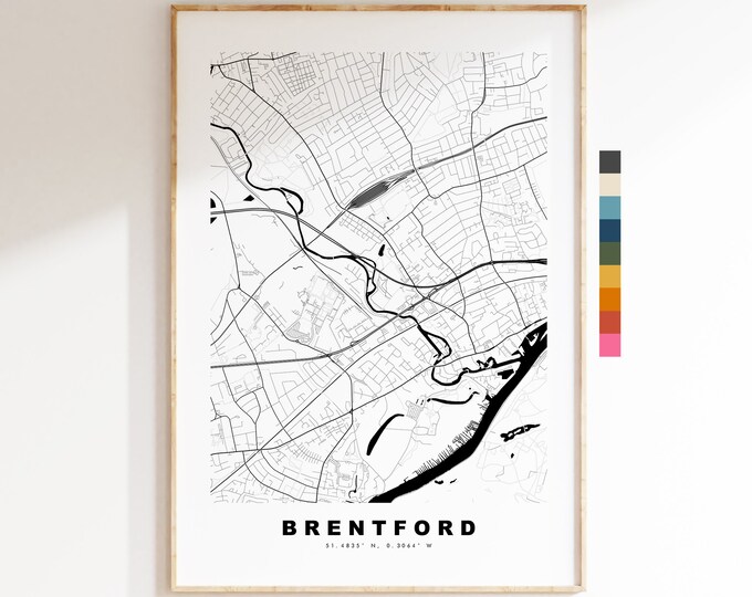 Brentford Map Print - Minimalist City Map Poster - Map Art - London, UK - Brentford Print - Brentford Poster - Different Colours Available