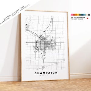 Champaign Carte de la ville Imprimer - impression de carte - art de la carte - estampes ou impressions encadrées - minimaliste - États-Unis