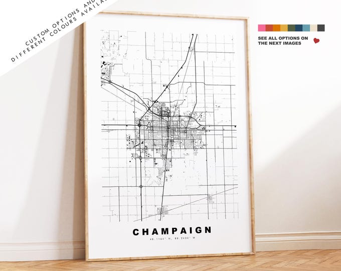Champaign Map Print - City Map Poster - Map Art - USA City Maps - Champaign Print - Champaign Poster - Minimalist City Map - Illinois