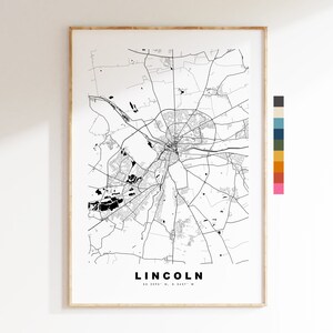 Impresión de mapa de Lincoln - Póster de mapa de ciudad minimalista - Arte de pared con mapas - Reino Unido - Impresión de Lincoln - Póster de Lincoln - Diferentes colores disponibles