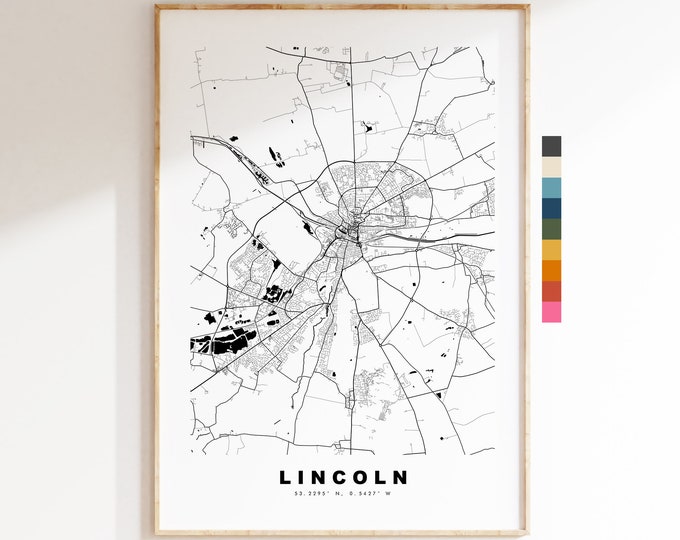 Lincoln Map Print - Minimalist City Map Poster - Map Wall Art - UK - Lincoln Print - Lincoln Poster - Different Colours Available