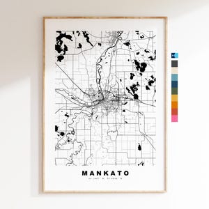 Mankato Carte de la ville Imprimer - impression de carte - art de la carte - estampes ou impressions encadrées - minimaliste - États-Unis