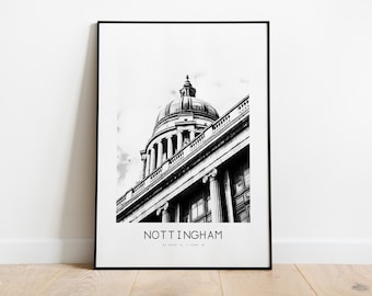 Nottingham City Poster Print - Black and White Minimalist City Print - Coordinates - Nottingham Poster - Nottingham Wall Art - Gift - UK