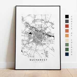 Kaart afdrukken Boekarest - poster stadskaart - kaartkunst - kunst aan de muur kaart - stadskaart Roemenië - afdrukken Boekarest - poster Boekarest - muurkunst - Europa