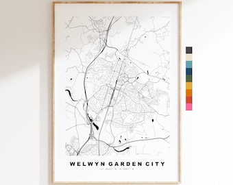 Welwyn Garden City Map Print - Minimalist City Map Poster - Map Art - UK - Welwyn Print - Welwyn Poster - Different Colours Available