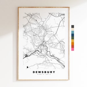 Impresión de mapa de Dewsbury - Póster de mapa de ciudad minimalista - Arte de mapas - Reino Unido - Impresión de Dewsbury - Póster de Dewsbury - Diferentes colores disponibles
