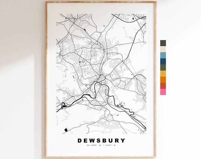 Dewsbury Map Print - Minimalist City Map Poster - Map Art - UK - Dewsbury Print - Dewsbury Poster - Different Colours Available