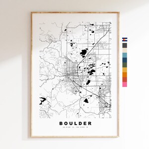 Boulder Carte de la ville Imprimer - impression de carte - art de la carte - estampes ou impressions encadrées - minimaliste - États-Unis
