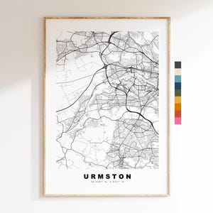 Impresión del mapa de Urmston - Póster minimalista de mapa urbano - Arte cartográfico - Reino Unido - Impresión de Urmston - Urmston, Mánchester - Diferentes colores disponibles