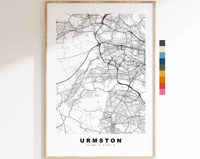 Urmston Map Print - Minimalist City Map Poster - Map Art - UK - Urmston Print - Urmston, Manchester - Different Colours Available