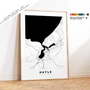 Impresión de mapa de Hayle - Póster de mapa de ciudad minimalista - Arte de pared con mapas - Reino Unido - Cornualles - Impresión de Hayle - Póster de Hayle - Diferentes colores disponibles