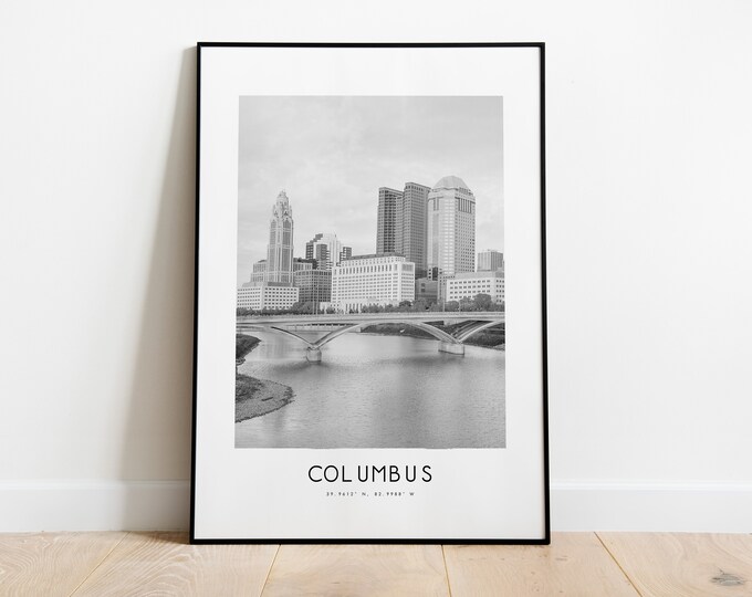 Columbus City Poster Print - Black and White Minimalist City Print - Coordinates - Columbus Poster - Columbus Art Print -  Columbus USA