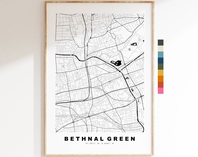 Bethnal Green Map Print - Minimalist City Map Poster - Map Art - London, UK - Bethnal Green Print - Poster - Different Colours Available