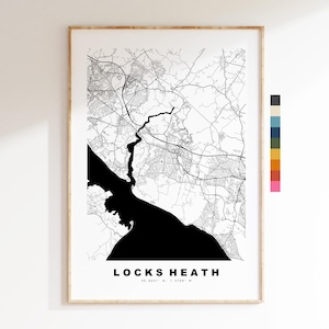 Impresión del mapa de Locks Heath - Póster minimalista de mapa urbano - Arte cartográfico - Reino Unido - Impresión de Locks Heath - Locks Heath, Hampshire - Disponible en varios colores