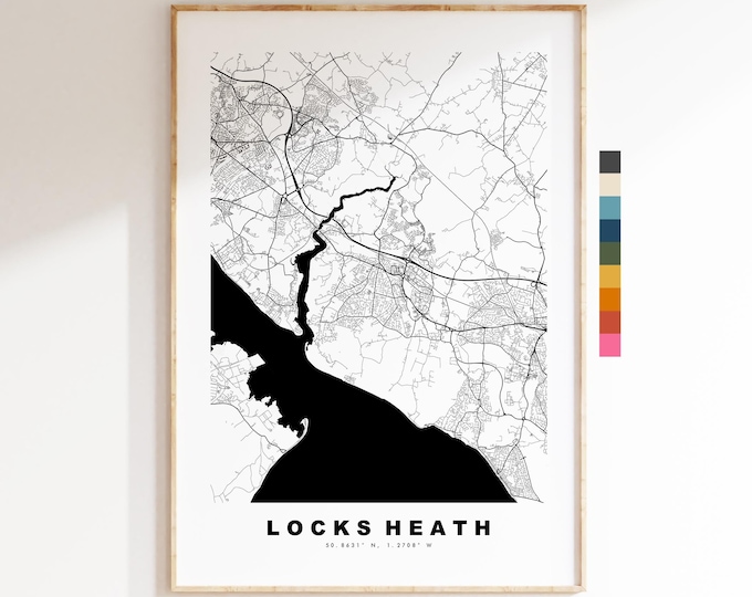 Locks Heath Map Print - Minimalist City Map Poster - Map Art - UK - Locks Heath Print - Locks Heath, Hampshire - Different Colours Available