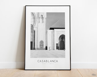 Casablanca City Poster Print - Black and White Minimalist City Print - Coordinates - Casablanca Poster - Casablanca Art Print - Morocco