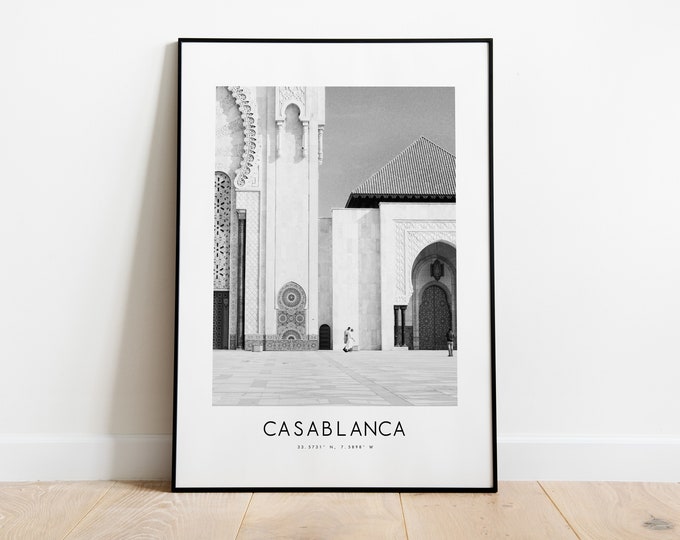Casablanca City Poster Print - Black and White Minimalist City Print - Coordinates - Casablanca Poster - Casablanca Art Print - Morocco