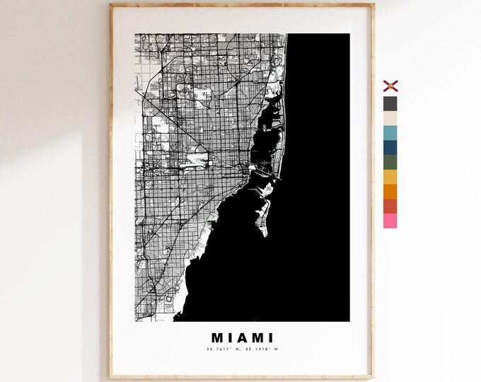Miami Map Print - City Map Poster - Map Art - USA City Maps - Miami Print - Miami Poster - Minimalist City Map - Florida