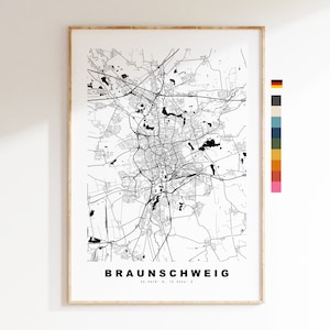 Braunschweig Impressão de mapa da cidade - Mapa minimalista da cidade - Arte de parede de mapa - Impressões ou impressões emolduradas
