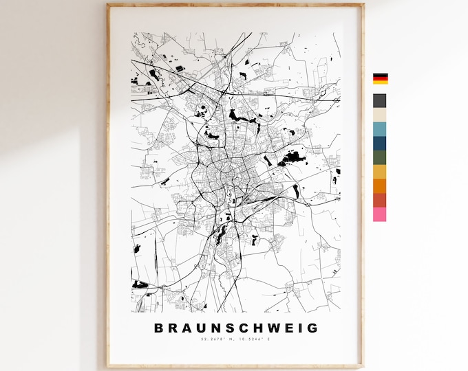 Braunschweig Map Print - City Map Poster - Map Wall Art - Germany City Maps - Braunschweig Print - Braunschweig Poster - Minimalist City Map