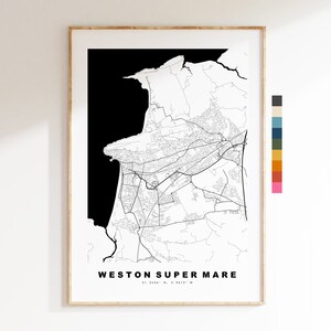 Impresión de mapa de Weston Super Mare - Póster de mapa de ciudad minimalista - Arte de mapas - Reino Unido - Impresión de Weston - Póster de Weston - Diferentes colores disponibles