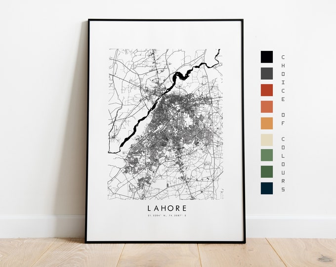 Lahore Map Print - City Map Poster - Map Art - Map Wall Art - Pakistan City Map - Lahore Print - Lahore Poster - Wall Art - Map - Asia