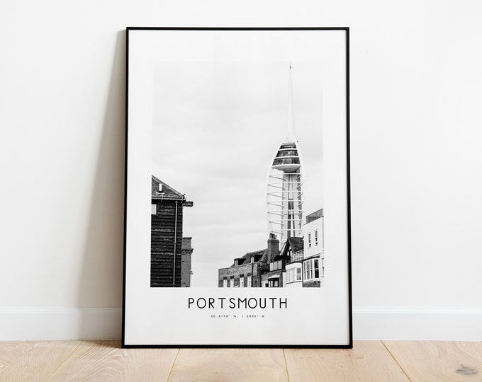 Portsmouth Poster Print - Black and White Minimalist City Print - Coordinates - Portsmouth Poster - Portsmouth Art Print - Old Portsmouth