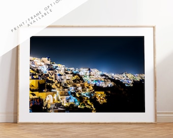 Santorini Night Photography Print - Greece - Print - Poster - Santorini Photography - Greece Wall Art - Nightscape - Thera - Fira - Night