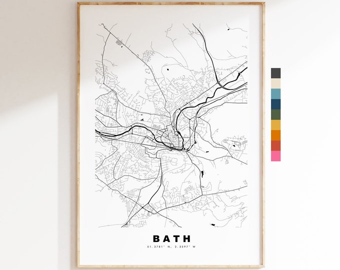 Bath Map Print - Minimalist City Map Poster - Map Wall Art - UK - Bath Print - Bath Poster - Different Colours Available