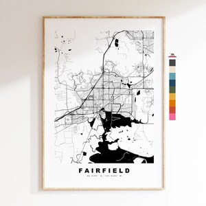 Fairfield Carte de la ville Imprimer - impression de carte - art de la carte - estampes ou impressions encadrées - minimaliste - États-Unis