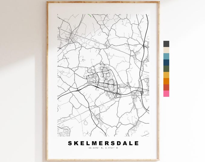 Skelmersdale Map Print - Minimalist City Map Poster - Map Art - UK - Skelmersdale Print - Lancashire - Different Colours Available
