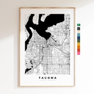Tacoma Carte de la ville Imprimer - impression de carte - art de la carte - estampes ou impressions encadrées - États-Unis