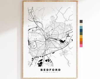 Bedford Map Print - Minimalist City Map Poster - Map Wall Art - UK - Bedford Print - Bedford Poster - Different Colours Available