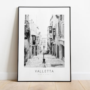 Valletta City Poster Print - Black and White Minimalist City Print - Coordinates - Valletta Poster - Valletta Art Print - Malta - Gift