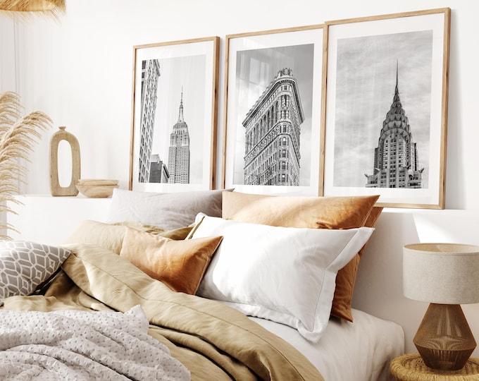 New York Black and White Print Set - Print Set of Three - Landmarks - Empire State Building - Chrysler Building - Flat Iron - NYC - Print