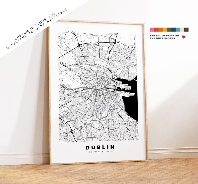 Dublin Map Print City Map Poster Map Art Ireland City Maps Dublin Print