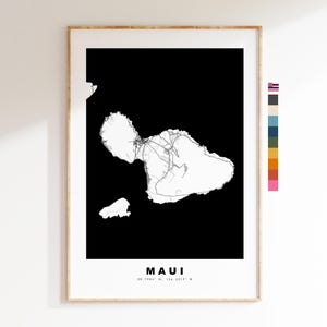 Maui Carte de la ville Imprimer - impression de carte - art de la carte - estampes ou impressions encadrées - minimaliste - États-Unis