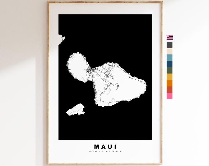 Maui Island Map Print - Map Poster - Map Art - USA City Maps - Maui Print - Maui Poster - Minimalist Island Map - Hawaii