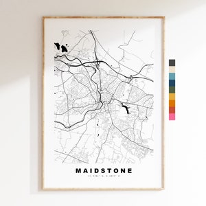 Impresión de mapa de Maidstone - Póster de mapa de ciudad minimalista - Arte de pared con mapas - Reino Unido - Impresión de Maidstone - Póster de Maidstone - Diferentes colores disponibles