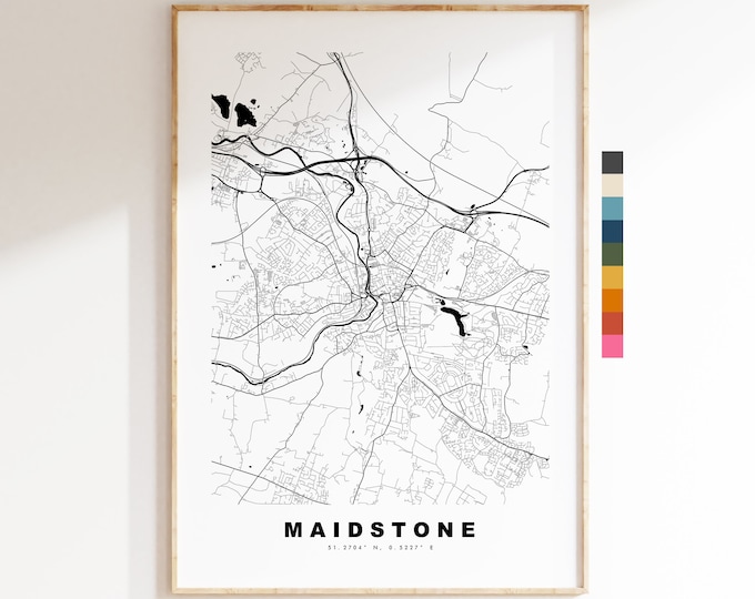 Maidstone Map Print - Minimalist City Map Poster - Map Wall Art - UK - Maidstone Print - Maidstone Poster - Different Colours Available