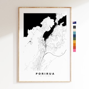 Porirua impression de carte - Carte de la ville minimaliste - Map Wall Art - Impressions ou impressions encadrées