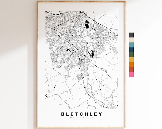 Bletchley Map Print - Minimalist City Map Poster - Map Art - UK - Bletchley Print - Bletchley, Buckinghamshire - Different Colours Available