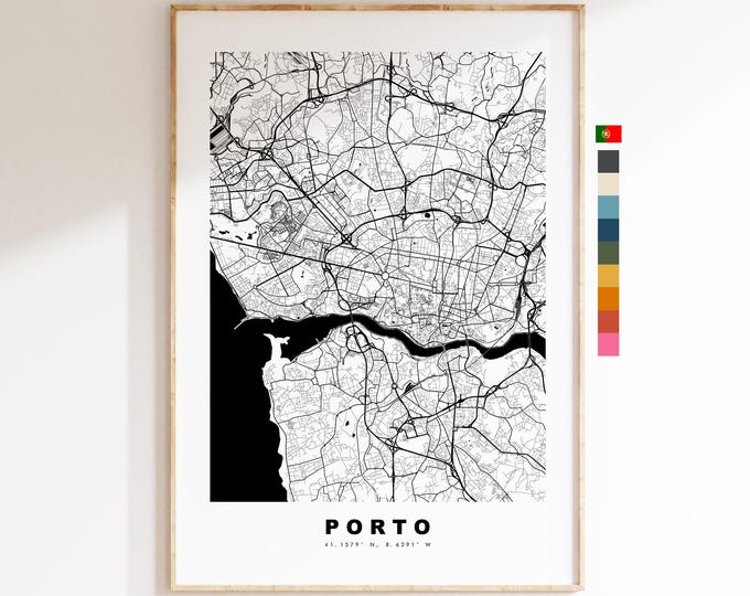 Porto Map Print - City Map Poster - Map Art - Map Wall Art - Portugal City Maps - Porto Print - Porto Poster - Minimalist City Map