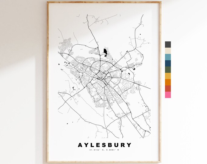 Aylesbury Map Print - Minimalist City Map Poster - Map Wall Art - UK - Aylesbury Print - Aylesbury Poster - Different Colours Available