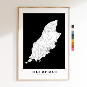 Kaartprint van het eiland Man - minimalistische kaartposter - kaartkunst - VK - print van het eiland Man - poster van het eiland Man - verschillende kleuren beschikbaar